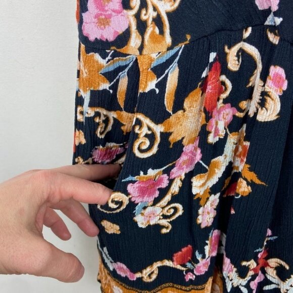 Target Xhilaration‎ Bohemian Floral V-Neck Romper Printed Size Small Blue Orange - Picture 6 of 13